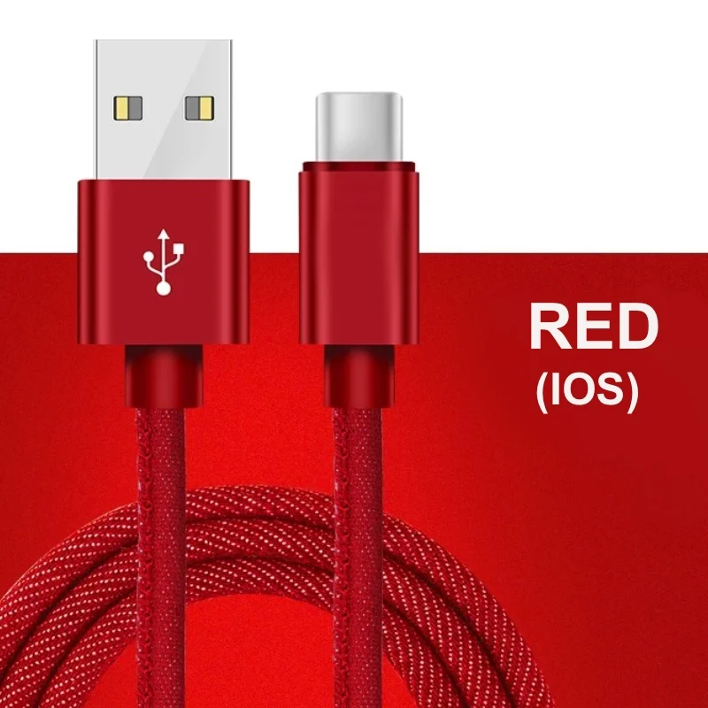 2 м джинсовые Micro USB кабель для передачи данных для samsung быстро Зарядное устройство для huawei Xiaomi LG 2.4A кабель для передачи данных для мобильного телефона для зарядки для iphone - Цвет: For i0S Red