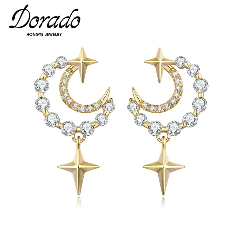

Dorado; Обувь класса люкс полые «Луна», «Звезды», свисающие серьги для женщин, серьги металлический вечерние AAA циркон лучшие подарки Ультрамодная бижутерия, серьги юбилей 2021