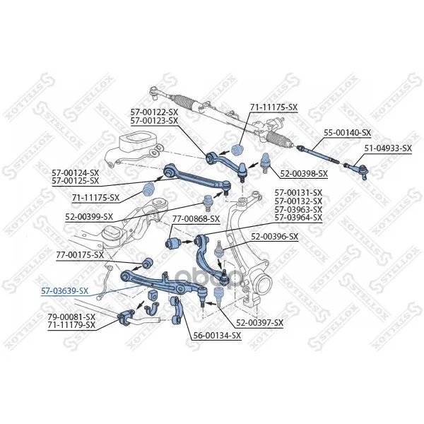 57-03639-Sx_рычаг Передний Нижний! Audi A6 2.4-4.2/2.0tdi/3.0tdi 04 Stellox 5703639sx Stellox арт. 5703639SX