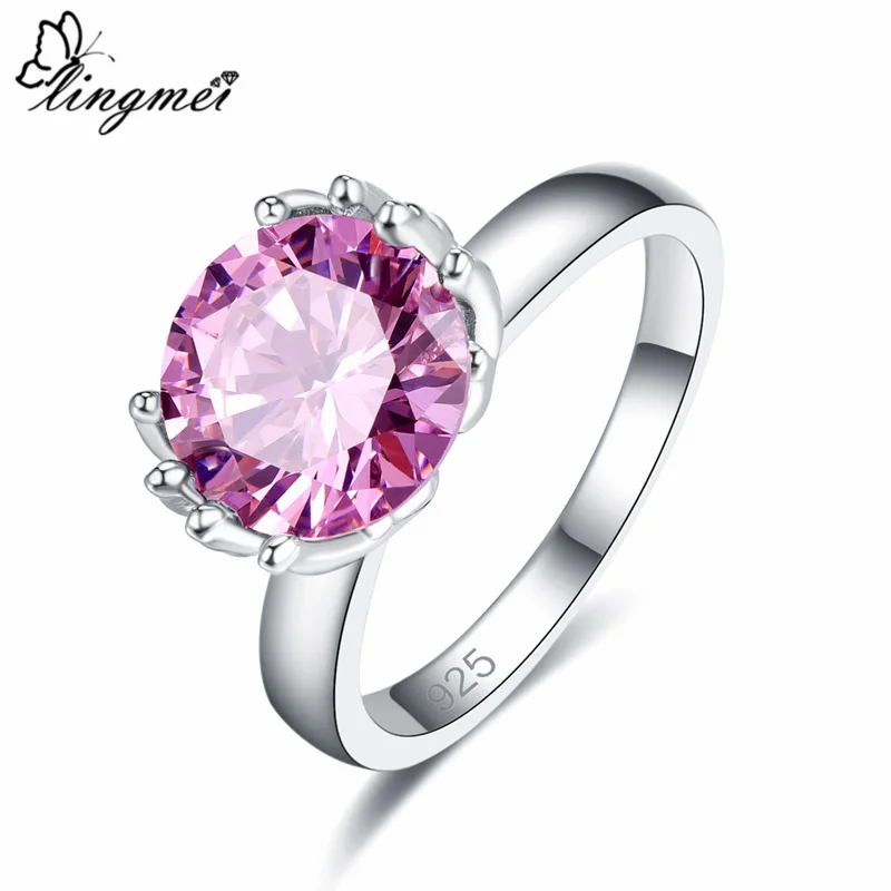 Lingmei модное великолепное классическое кольцо с круглой огранкой цвета шампанского, CZ, серебро 925, полный размер для женщин и мужчин, ювелирные изделия, вечерние, подарок - Цвет основного камня: 317R8-Pink