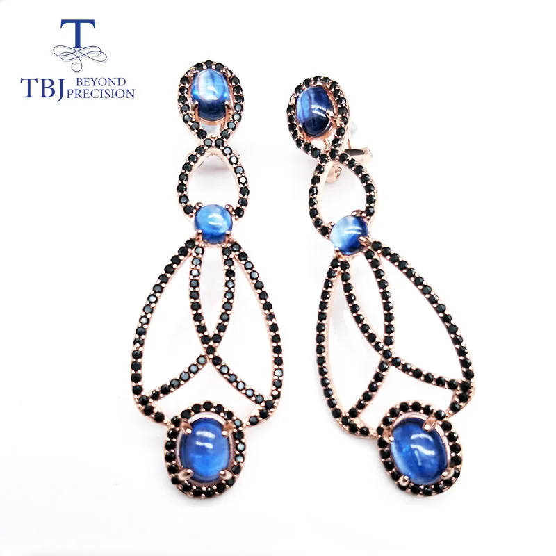 TBJ,Long party earring with natural blue kyanite 925 sterling silver rose gold fine jewelry for girls best gift