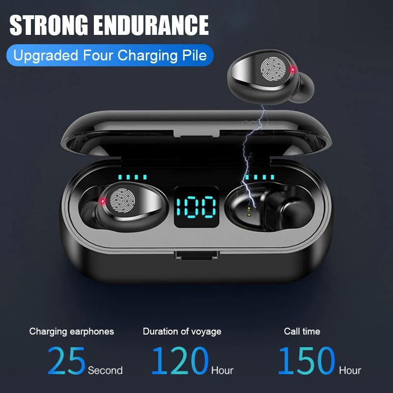 Bluetooth наушники 5,0 TWS мини беспроводная гарнитура 2000 мАч Мощный светодиодный дисплей наушники с зарядной коробкой спортивные игровые наушники