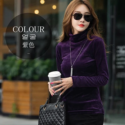 purple t shirt Shintimes зимняя водолазка, бархатные теплые пуловеры с длинным рукавом, тонкая Однотонная футболка, Женская Осенняя мода, корейские женские топы - Цвет: purple t shirt