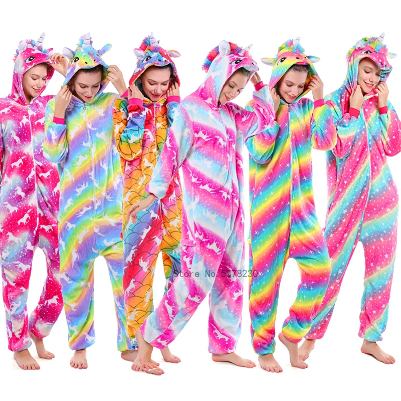 Аниме Onesie Женское ночное белье кигуруми Единорог для взрослых женские пижамы