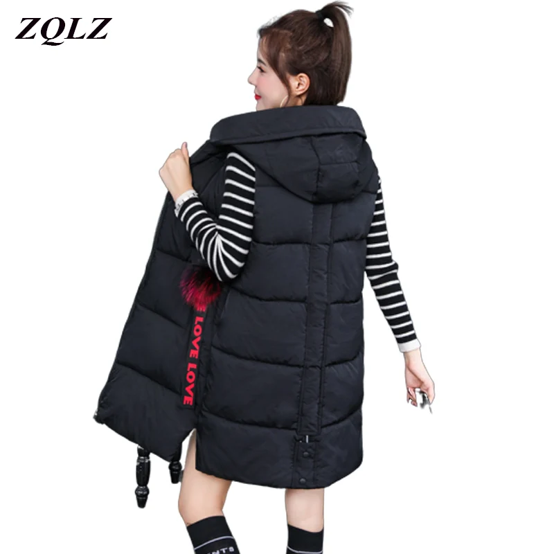 

Zqlz Autumn Winter Long Vest Coat Women Plus Size Slim Casual Hooded Jacket Women Down Cotton Padded Sleeveless Waistcoat Female