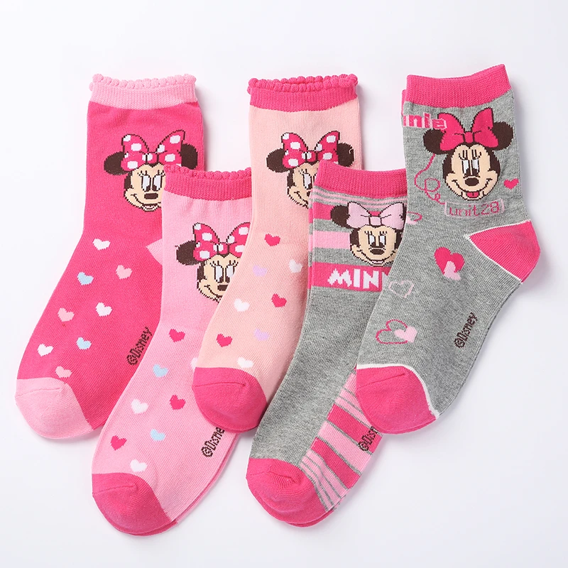 Disney Socks Kids Mickey Mouse Cute Pink Baby Girl Socks 5 Pairs/lot