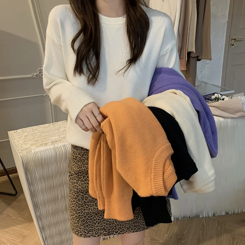 

New Casual Women Pullover Long Sleeve Knit Sweater Female Jumpers solid Winter basic Ka1200