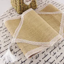 Винтажная скатерть из натуральной мешковины для свадебного ужина, Кружевная салфетка из джута, вечерние, имитированные льняные, для банкета, домашнего декора