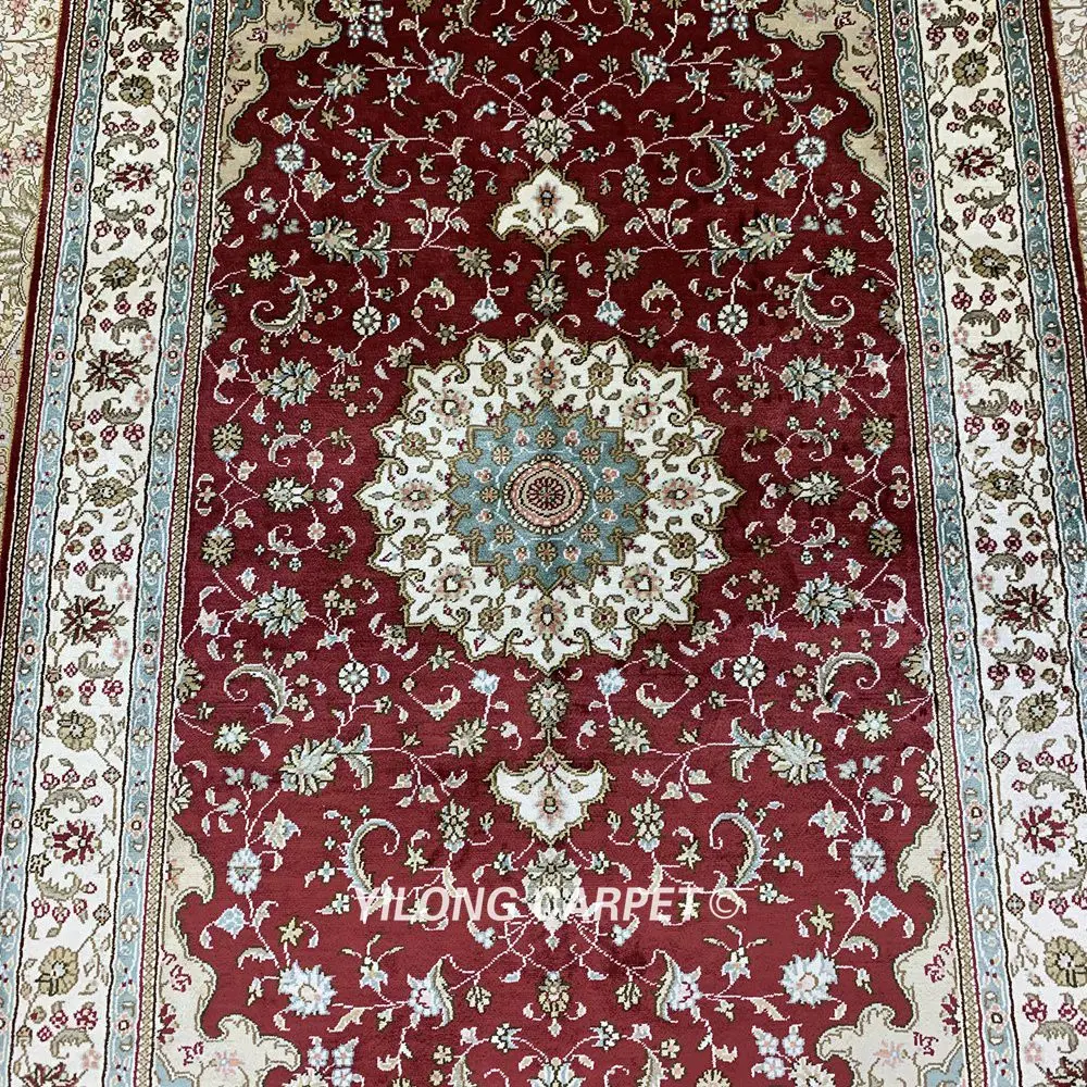 YILONG 3'x5' красный Шелковый классический ковер ручной работы(HF254B