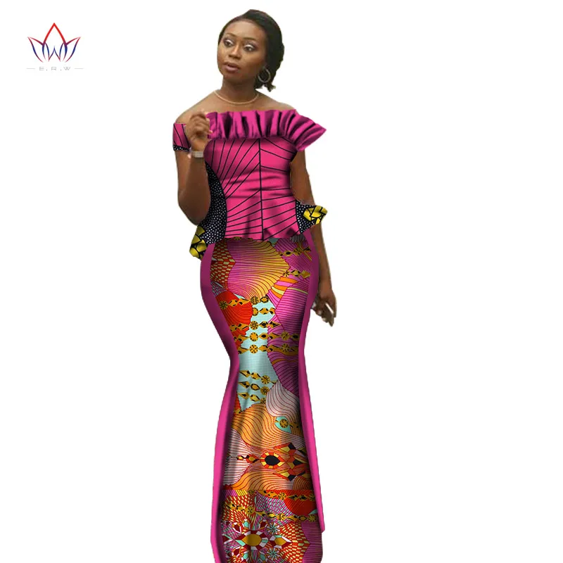 Африканский Базен Riche платья для женщин комплект одежды юбка Топ наборы для женщин Высокая талия юбка длинная африканская юбка размера плюс WY1422