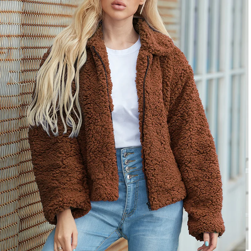 short brown faux fur coat