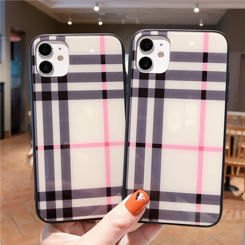 

New Retro Grid pattern Phone Case For iPhone 11 Pro Max XR XS Max Tempered glass Cases For iPhone 7 8 6 6S Plus Back Cover Coque