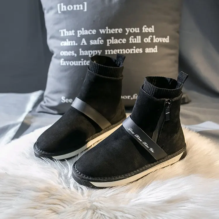 Black W-Explosion/стильные зимние однотонные полусапожки для студентов и взрослых; модные теплые зимние сапоги на толстой подошве для женщин - Цвет: Black