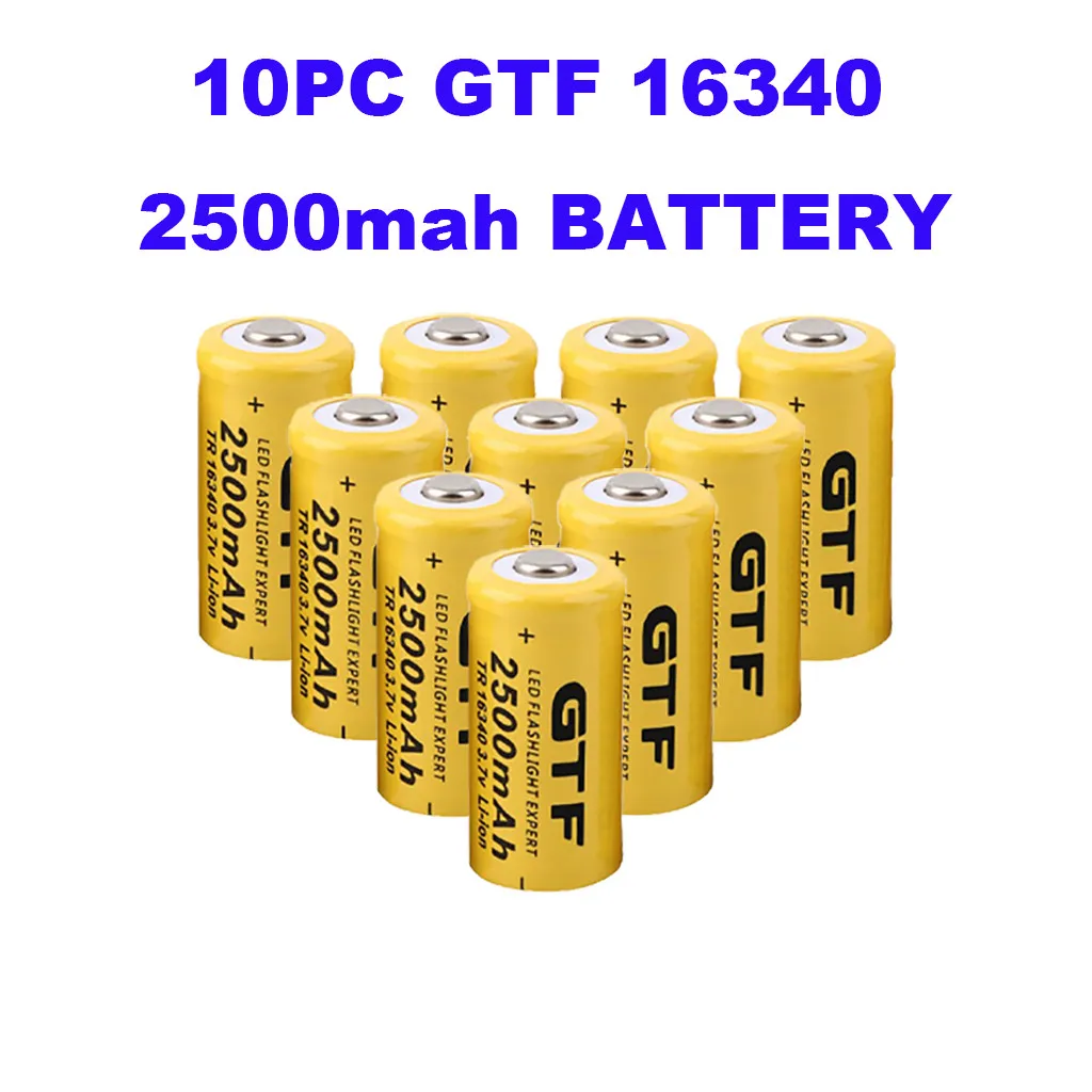 10 шт GTF 16340 2500mAh перезаряжаемая литиевая батарея для фонарика