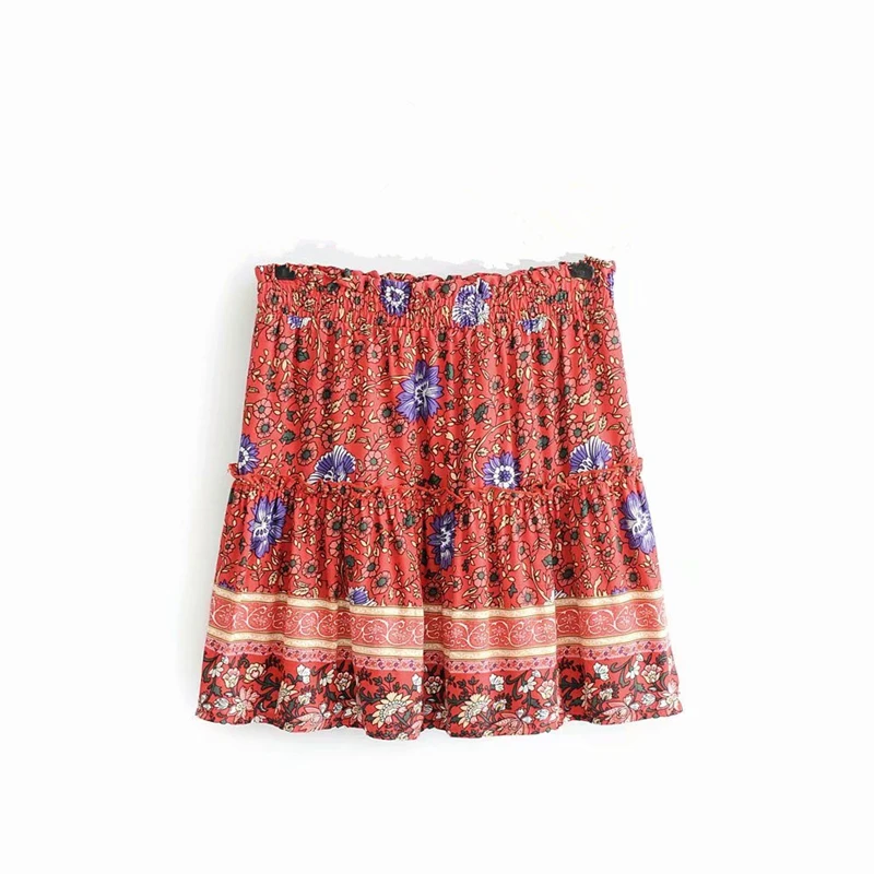 Boho chic, Женская Летняя мода, хиппи, элегантная, бохо, юбка, сшитая, в богемном стиле, с цветочным принтом, вискоза, мини-юбки, для женщин, большие размеры