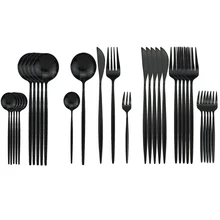 Service de vaisselle noir, 30 pièces, fourchettes à gâteaux aux fruits, en acier inoxydable 304, couverts à miroir, service de table, service de couverts