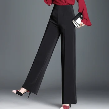 

New Wide Leg Pants Women High Waist Loose Women Pants Long Trousers Office Ladies Business Wear Bodycon Casual Black Pants