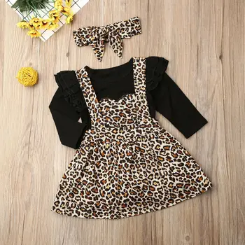 

2019 Autumn Newborn Baby Girls Outfit Suit Fashion Ruffle Leopard Print Romper Tops+Suspender Skirts+Headband 3PCS Clothes Set