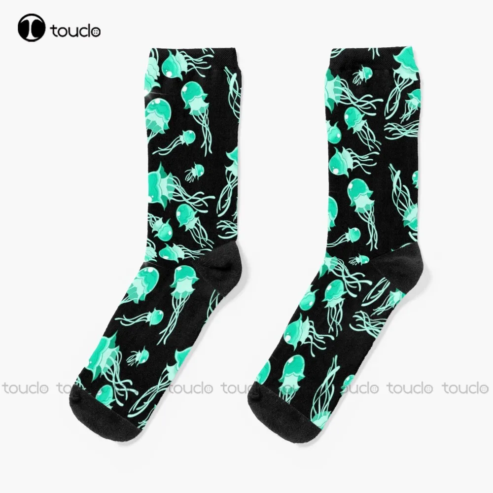 

Mint Jellyfish Socks Running Socks For Men Personalized Custom Unisex Adult Teen Youth Socks 360° Digital Print Christmas Gift