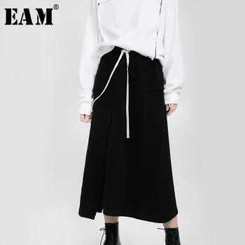 

[EAM] High Elastic Waist Black Vent Bandage Temperament Half-body Skirt Women Fashion Tide New Spring Autumn 2020 19A-a178