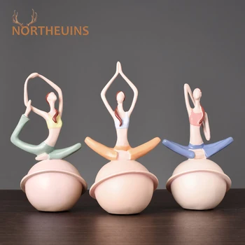 

NORTHEUINS Resin Moon Yoga Lady Figurines Modern Nordic Woman Figure Statues Home Decoration Loft Christmas Interior Desk Decor