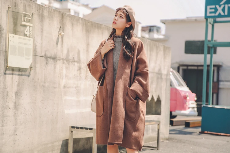 Photo Shoot+ Video 1249c# Profile Woolen Jacket Women's Elegant Mid-length Large Size Cocoon Woolen Overcoat