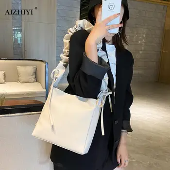 

Fashion Pleated Women Messenger Handbag Pure PU Big Capacity Bucket Shoulder Bag Multi-functional Female Festival Gifts