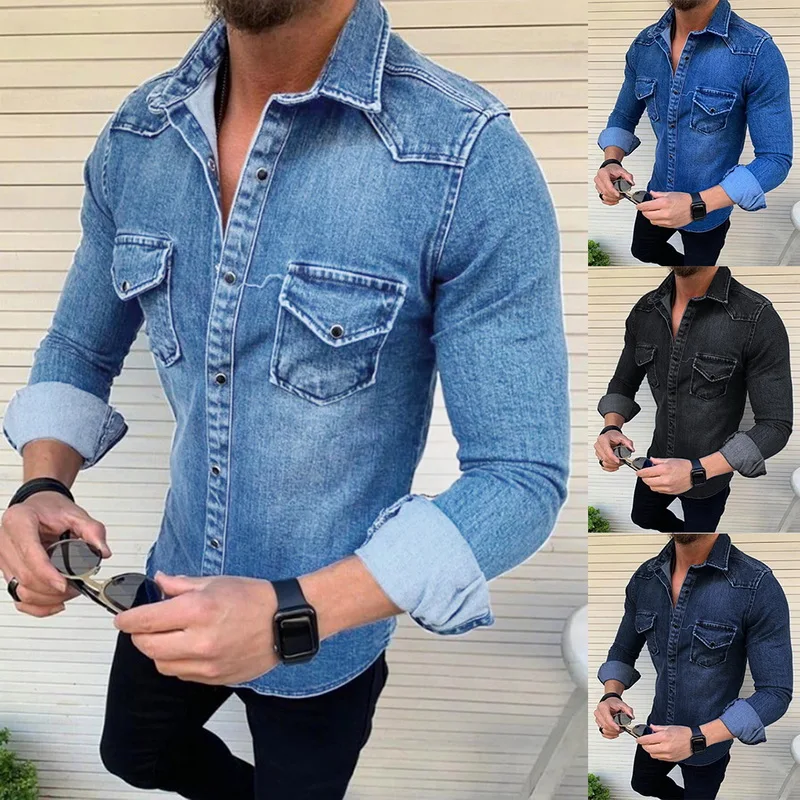 Denim Shirt Men Jeans Shirts Nice Shirt 
