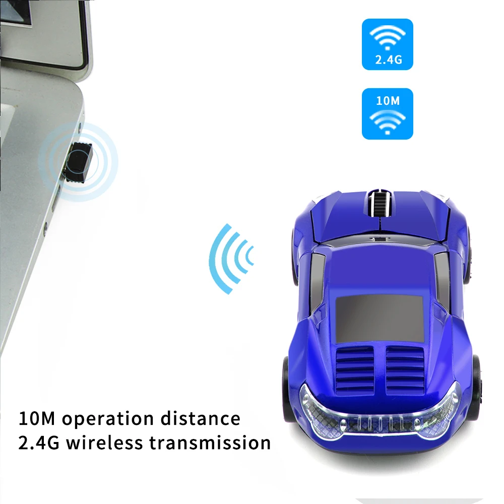CHYI Car Shape Wireless Computer Mouse USB Optical 3D Mini With LED Light PC Mause 1600 DPI Mice For Kids Gift Desktop Laptop