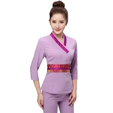 Для женщин рабочая одежда 2 шт. комплекты женские сауна ванны для ног форма Красота Костюмы косметичка медицинская рабочая одежда, униформа для сотрудниц спа-салонов