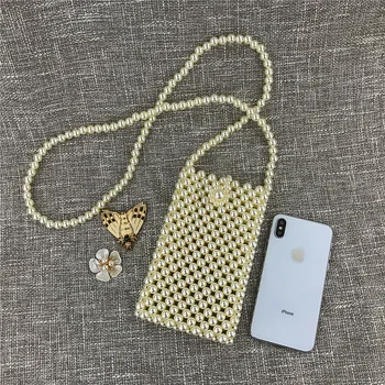

Permanent Beautiful Manual Pearl Package Mobile Phone Package Hollow Out Pearl Dinner Package Chain Package Ma'am Ins Oblique