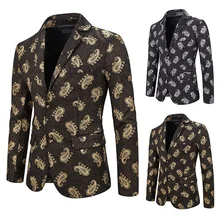 Европа бандана позолота печати мужской костюм куртка с длинным рукавом две кнопки Тонкий Блейзер Куртка Платье Мода Золотой Серебряный уличная