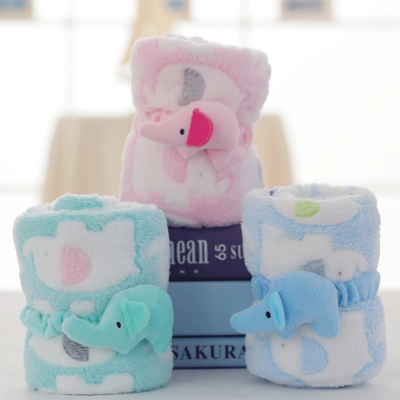 

Creative Blanket Gift Cartoon Stereo Baby Elephant Coral Fleece Blanket Hair Band Dual Purpose wu xiu tan Crane Machines Toy