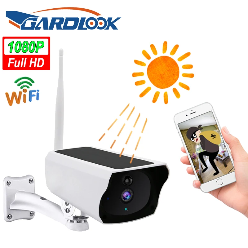 Cámara Solar GARDLOOK 1080P, Wifi, PIR, 2MP, HD, para interior y exterior, alarma de seguridad para el hogar, batería recargable