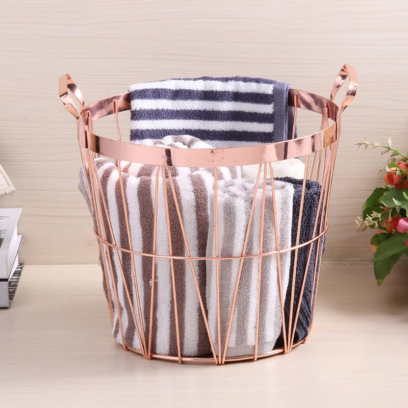 Metal Iron Nordic Style Dirty Clothes Storage Basket Organizer for Home Bedroom Living Room Laundry Room