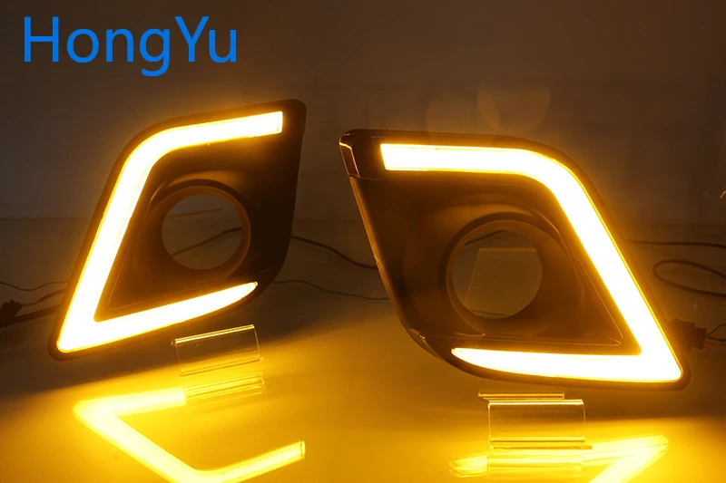 СВЕТОДИОДНЫЙ DRL для Toyota Hilux Revo Vigo дневные ходовые огни Противотуманные фары с желтым поворотным сигналом