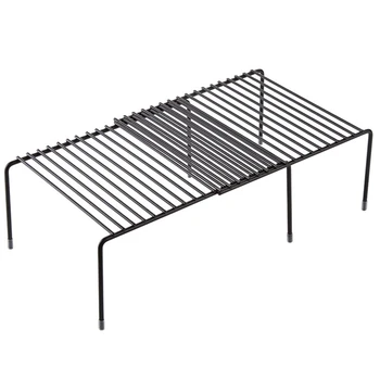 

Expandable Cabinet Shelf Adjustable Kitchen Countertop Organizer Storage Rack for Dish Cookware Canned Food Mugs Cups Black