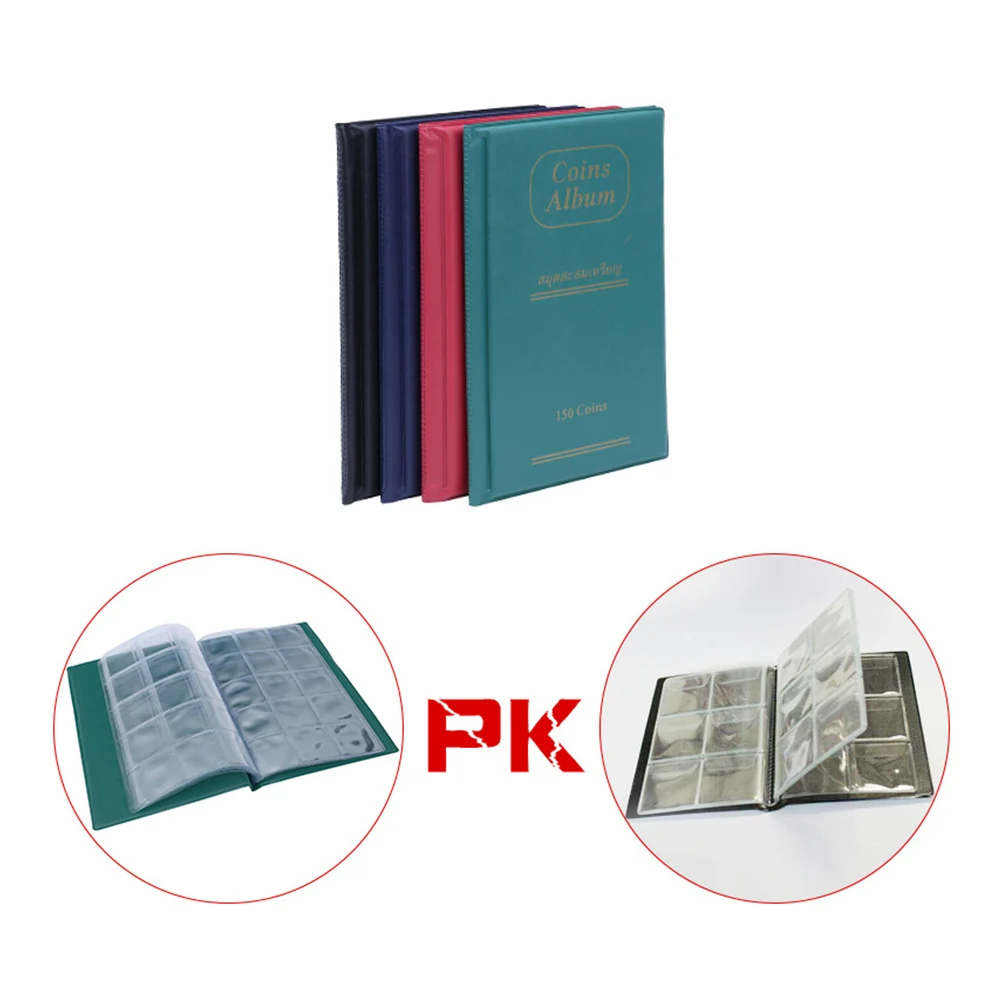 150 карманов, альбом для монет, подарок, 10 страниц, коллекционеры, держатель для бейджа, практичная книга для хранения, винтажная, из искусственной кожи, вертикальный тип