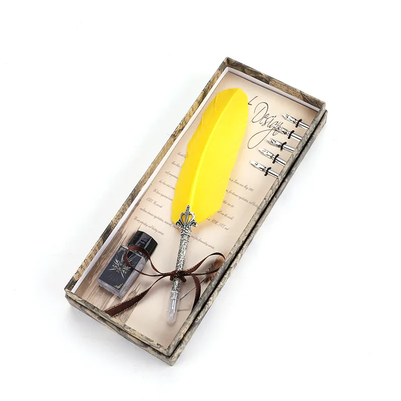 Style6 PS210 1Set Calligraphy Feather Dip with 5 Nib Gift Quill Pen Writing Ink Set Gift Box Wedding Fountain Pen Design New - Цвет: Style6