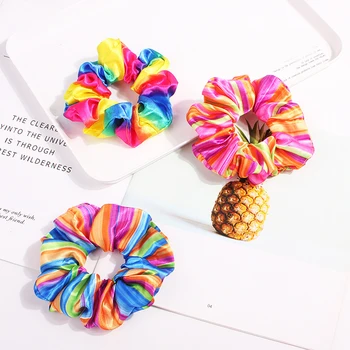 

1Pc Leopard Rainbow Color Scrunchies Elastic Hair Ties Skin-Friendly Summer New Fashion Pink Hairband For Women Girls Hot Sale
