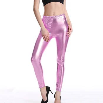 

VIIANLES Women Shiny Leggings Silver Gold Stretch Pencil Pants Shining Trousers Fitness Legging