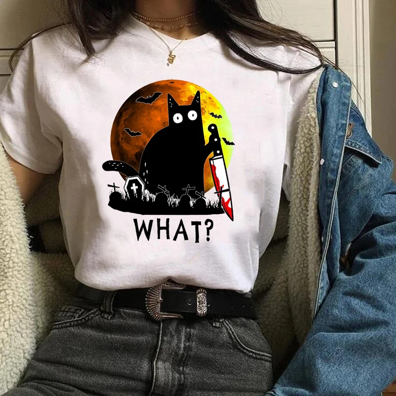 Женская одежда с принтом забавная футболка рисунком кошки Осень зима 90s тыква