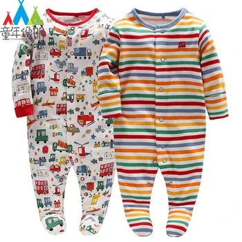 

Picturesque Childhood 2-1 Spring Baby Cotton Long Sleeve Footies Cartoon Car Transportation Tool Single Breasted Suit Kids Toys