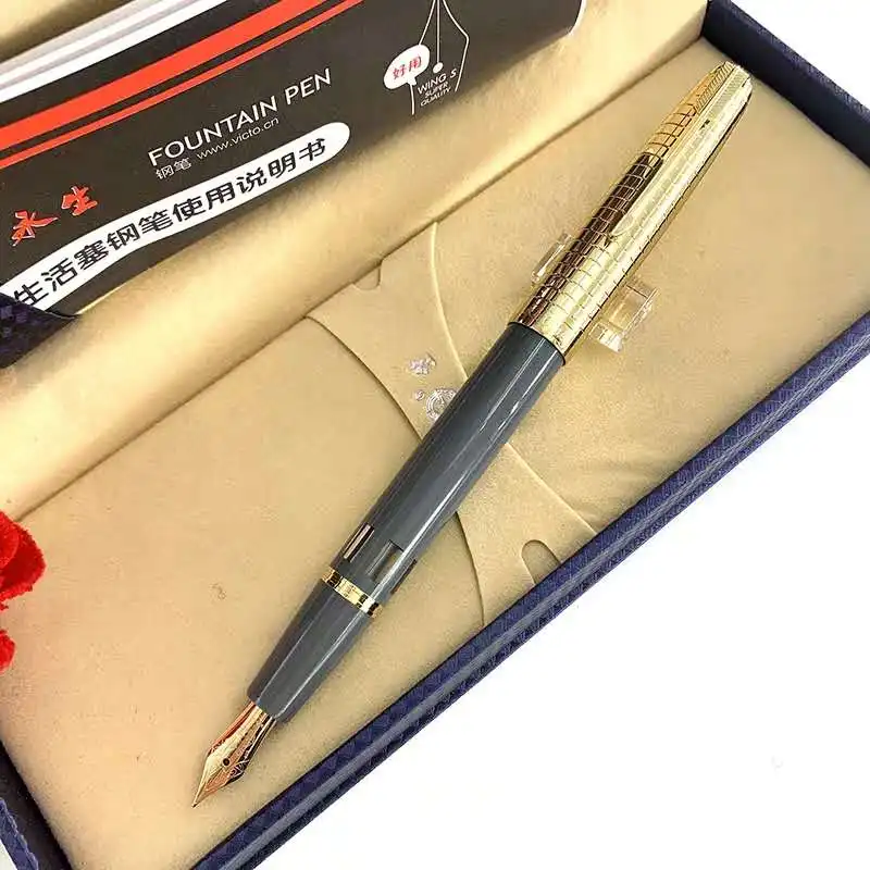 Wing Sung 601A вакуматическая авторучка серая чернильная 14K золото перьевая ручка