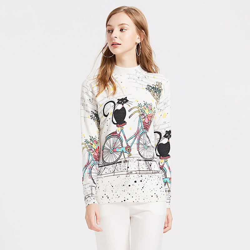 Осенне-весенний свитер для женщин, элегантный свитер с v-образным вырезом и рисунком кота в стиле Харадзюку