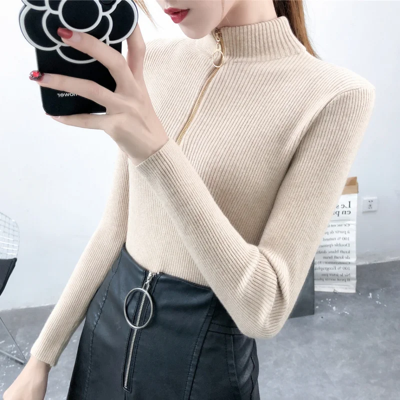 Kintted Thickening Women Sweater Solid Color Long Sleeve Jumpers Korean Slim Fashion Autumn Winter Pullover Black White Khaki Kintted Thickening Women Sweater Solid Color Long Sleeve Jumpers Korean Slim Fashion Autumn Winter Pullover Black White Khaki