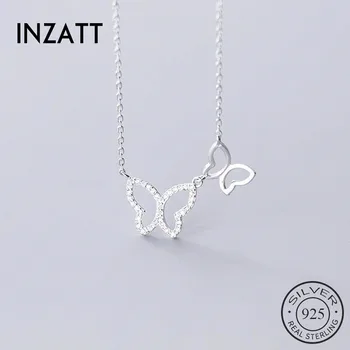 

INZATT Real 925 Sterling Silver Zircon Hollow butterfly Pendant Choker Necklace For Fashion Women Cute Fine Jewelry Accessories