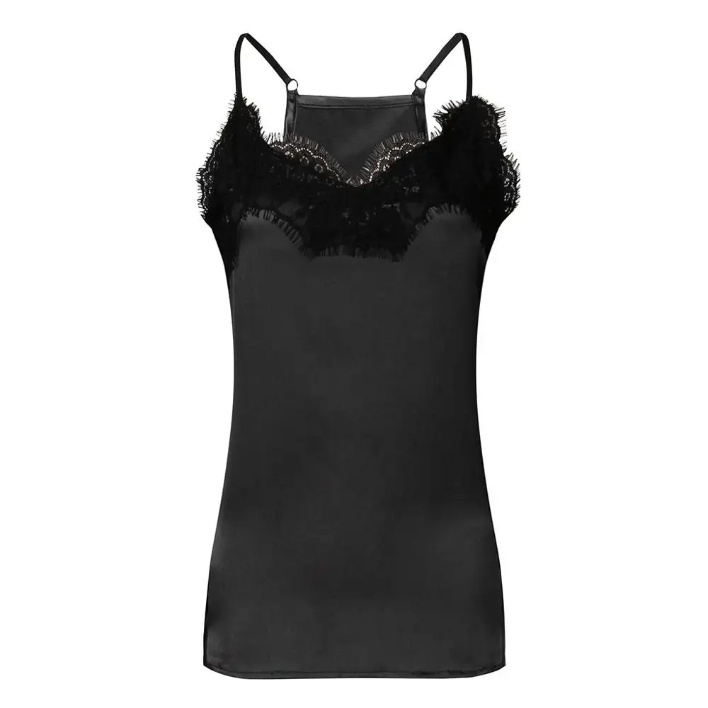 Oberteile damen модная женская однотонная кружевная майка с v-образным вырезом debardeur femme Сексуальный топ для женщин T - Цвет: Черный