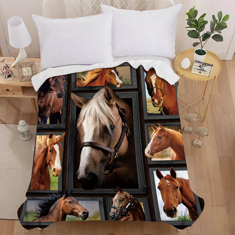 Horse Painting Art 3d Print Plush Throw Sherpa Fleece Bedspread Blanket