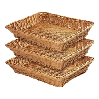 

15.7 inch Simulation Vine Bread Basket,Woven Tabletop Food Fruit Vegetables Serving Basket, Restaurant Serving,Brown (3 PACKS)